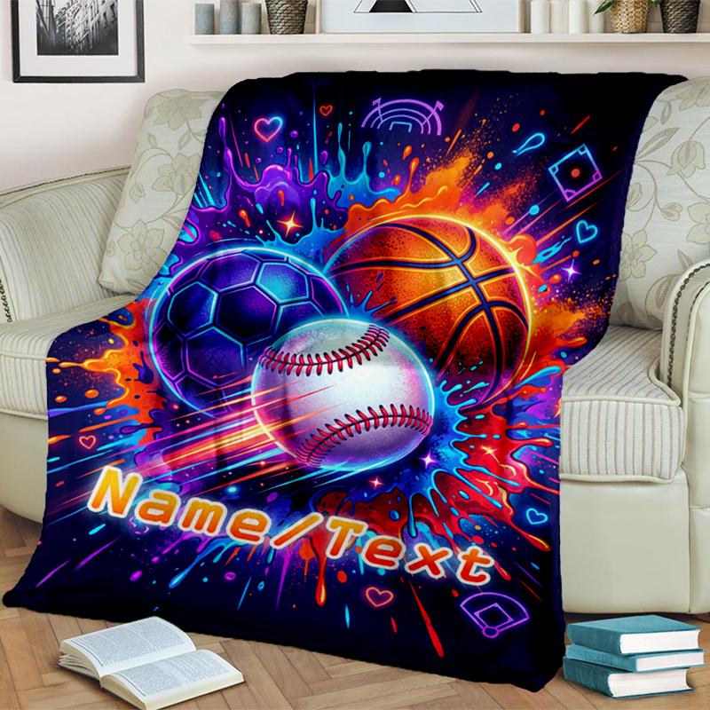 1PC Custom Name Sports Ball Celebration flannel blanket versatile,all-season throw suitable for the living room,bedroom,camping,travel,and gift