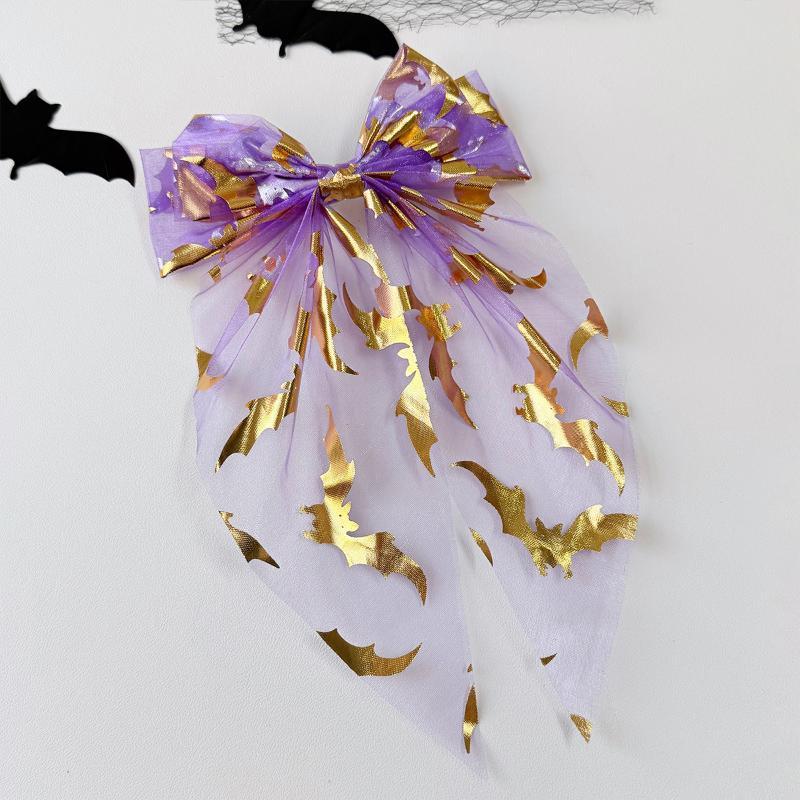 10 Styles Pumpkin Headed Spider Web Bow Tie Mesh Headband Hair Clip Spring Clip , Suitable For Halloween Parties And Dances