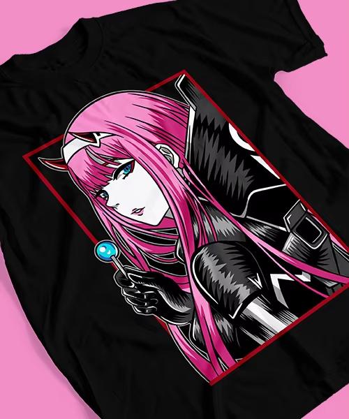 Summer Hot Selling Tshirt for Anime Zero Two Anime Mens Round Neck Short Sleeved Shirt
