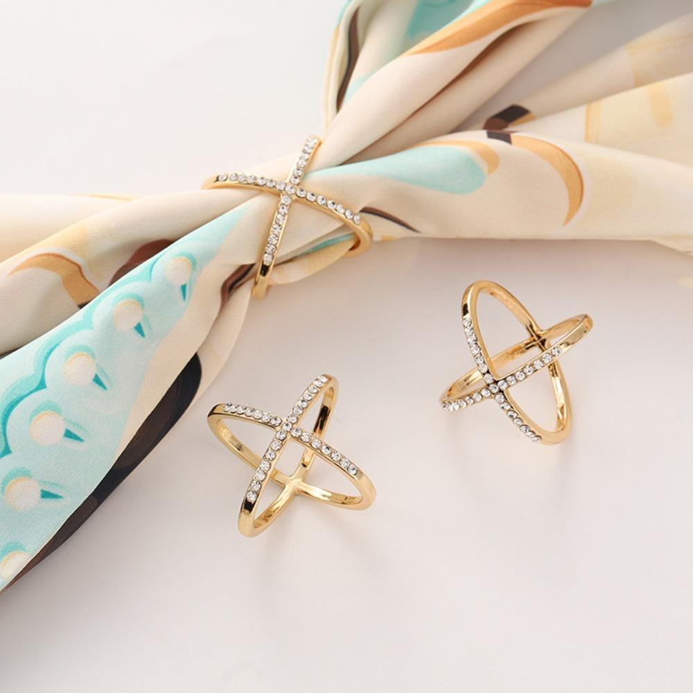 Simple Temperament Shining Rhinestone Gold Color Geometry Brooches Silk Scarf Buckle Shawl Buckle for Women Exquisite Jewelry