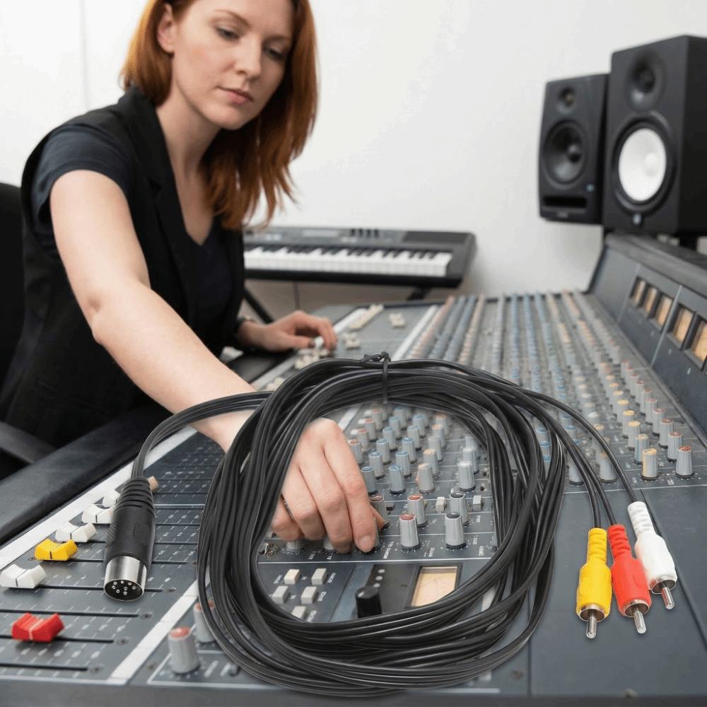 Flexible DIN 8 Pin Male To 3RCA Male Cable 9.8ft DIN 8 Pin To 3RCA  Musical Instrument