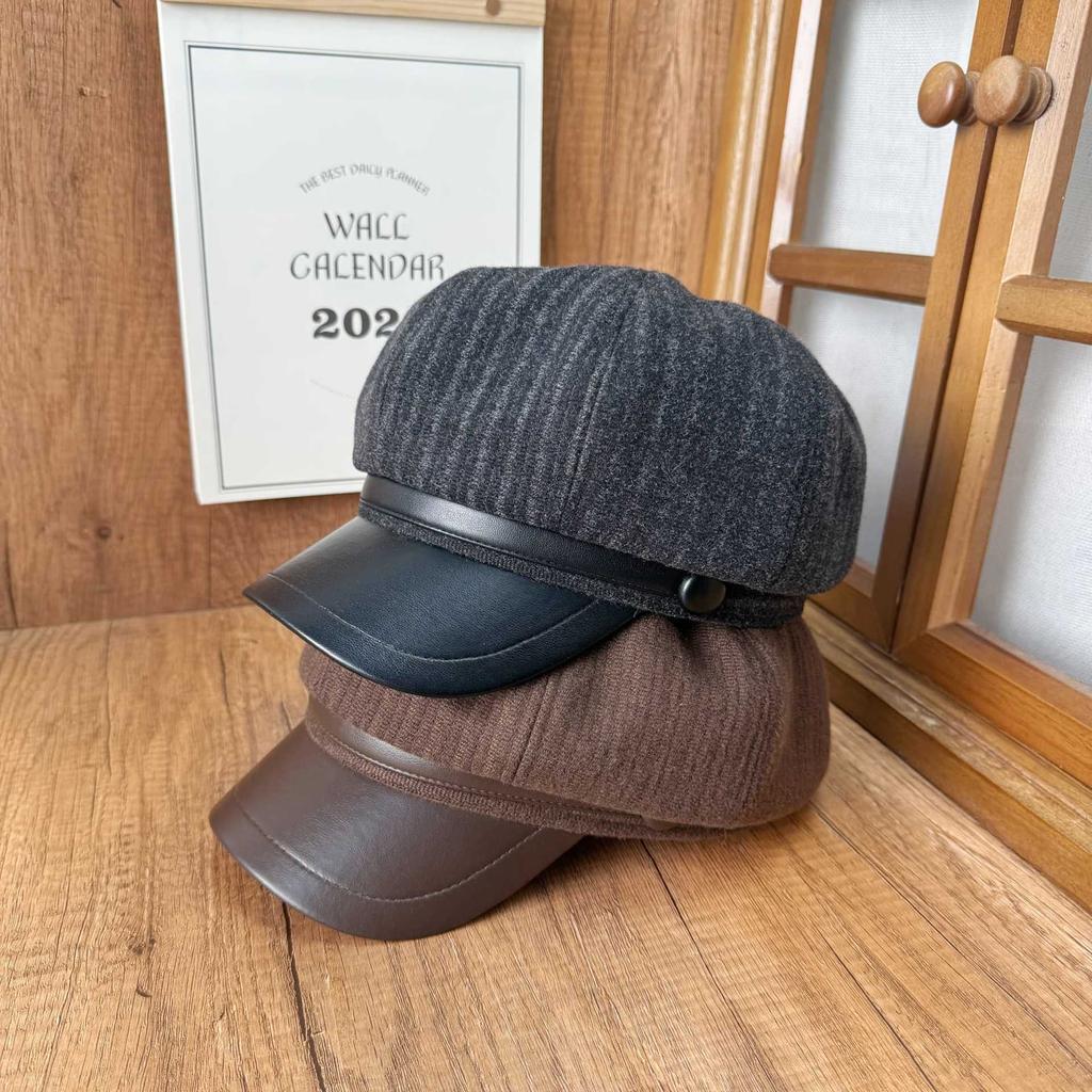 Striped Fashion Octagonal Hat Women's Spring Autumn Winter Retro Beret Versatile Painter Hat Show Face Newsboy Hat Trend