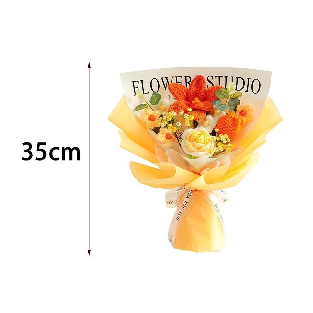 Crochet Flower Bouquet Table Centerpiece Handmade Woven Bouquet for Graduation Gift Living Room Birthday Apartment Hotel