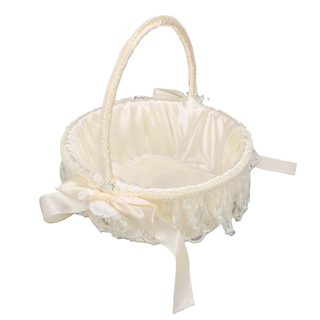 Wedding Flower Basket Elegant Lace Trim Flower Basket with Bow Decoration for Celebration Prop