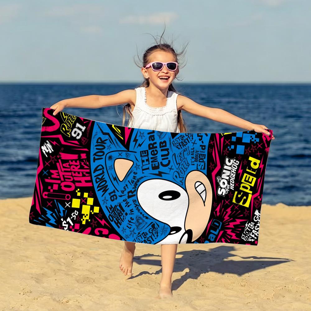 Speed S-Sonic The Hedgehogs Towel Kids Microfiber Quick Dry Sandproof Towel, Boys Girls Summer Pool Beach Swim Towel