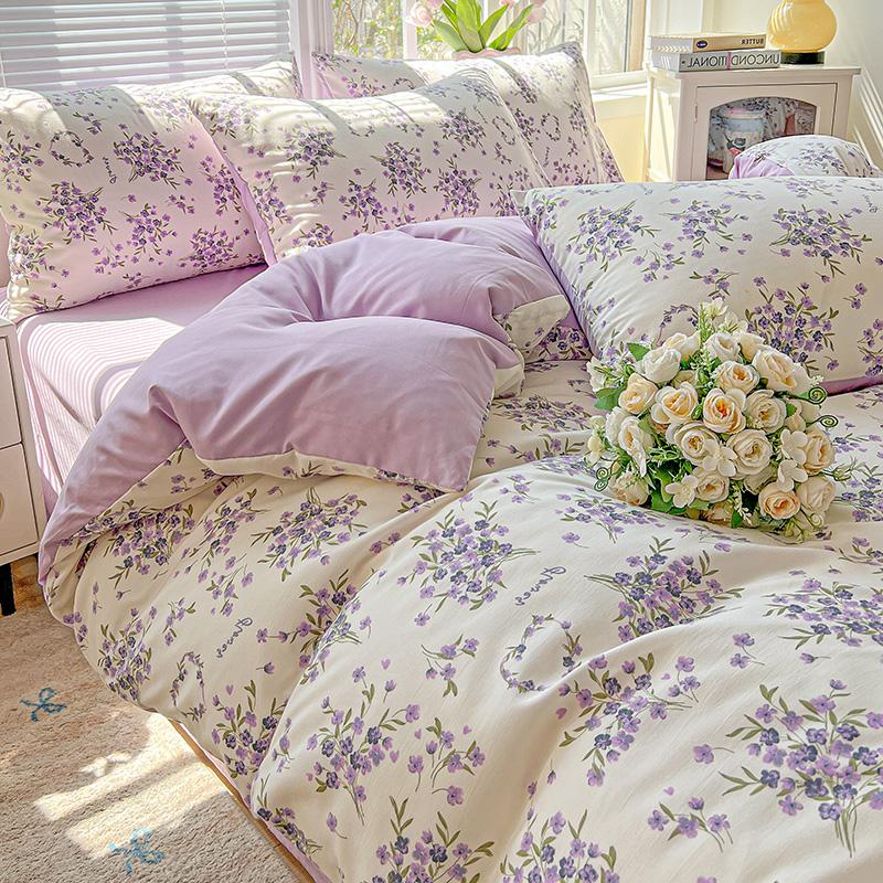 1pc Purple Lavender Printed Duvet Cover Single/Queen/King Size Quilt Cover for Double Bed Flower Housse De Couette220x240cm