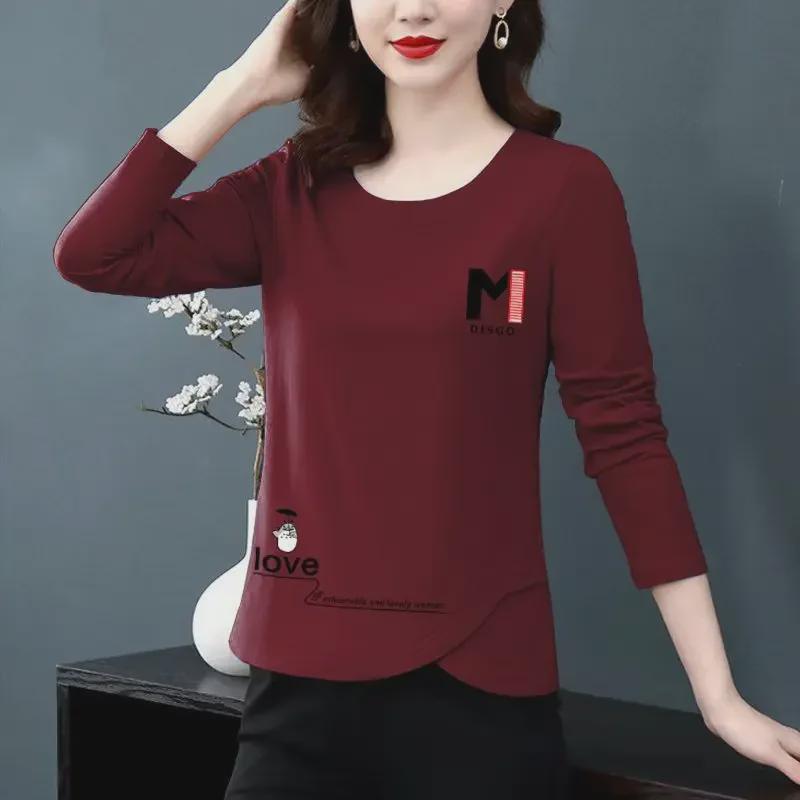 Baumwoll-Langarm-T-Shirt im koreanischen Stil mit unregelmäßigem Schnitt in Übergröße für Damen