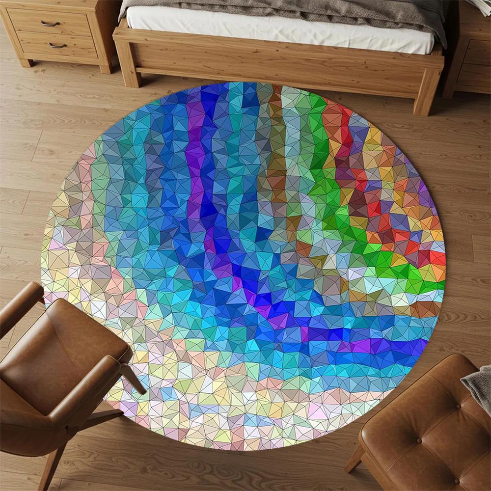 1pc Geometric PatternsColorful Mosaic Pattern Office Round Rugs, Under Chair Round Rugs for Living Room, Bedroom, Bathroom Decoration Carpet 091832