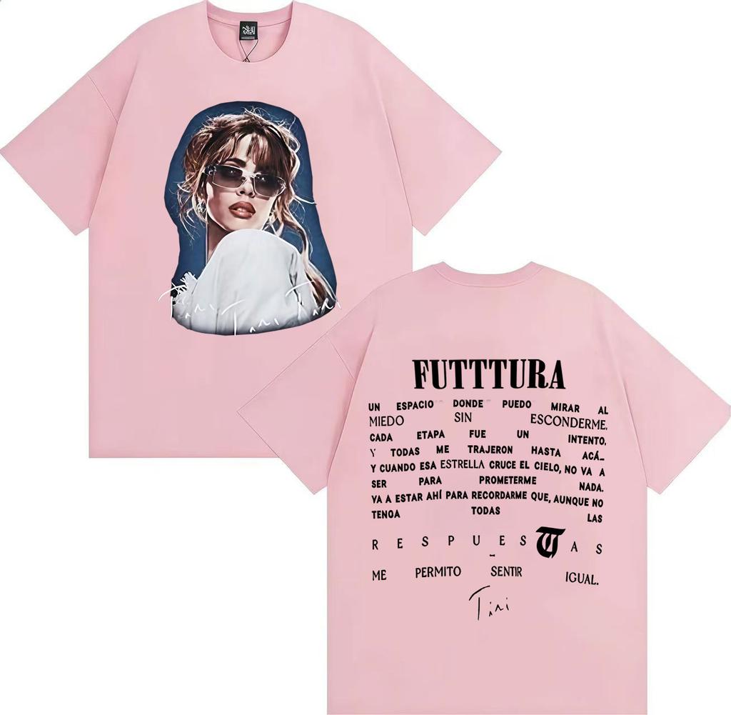 Summer Hot Singer TINI Futttura Album Pop Music Gothic Tops Double Sided Print Loose Short Sleeve Tshrit Mens Oversized Clothes