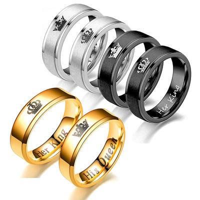 6mm Fashion Stainless Steel Ring His Queen Her King Couple Silver Black Crown Couple Jewelry Anniversary Valentine's Day Gifts