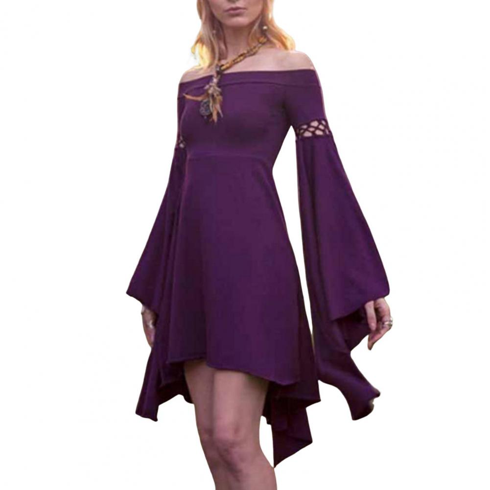 

Платье леди принцессы с открытыми плечами, длинными рукавами-колокольчиками, неровным подолом, облегающее, трапециевидное, с вырезом, для косплея, коктейльной вечеринки, M S фиолетовый