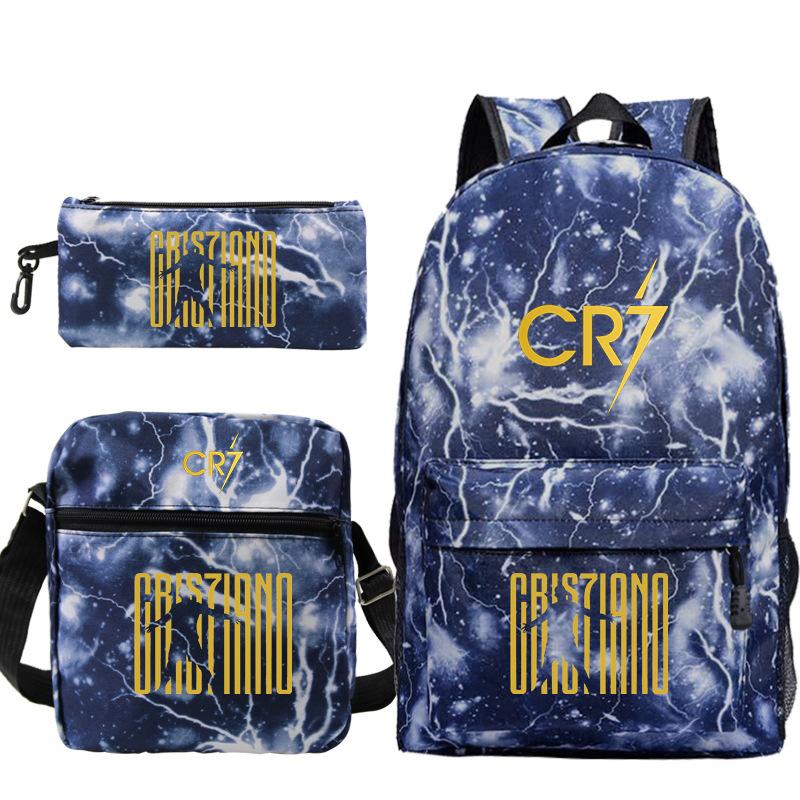 Football star Ronaldo Cr7 peripheral printing schoolbag pencil bag shoulder bag backpack three-piece set