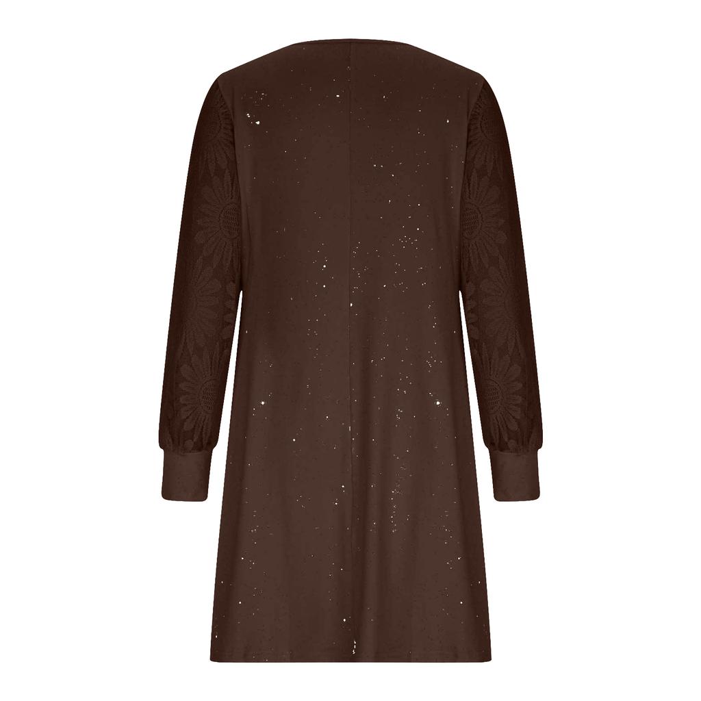 Ladies' Round Neck Lace Patchwork Long Sleeved Slim Fit Dress
