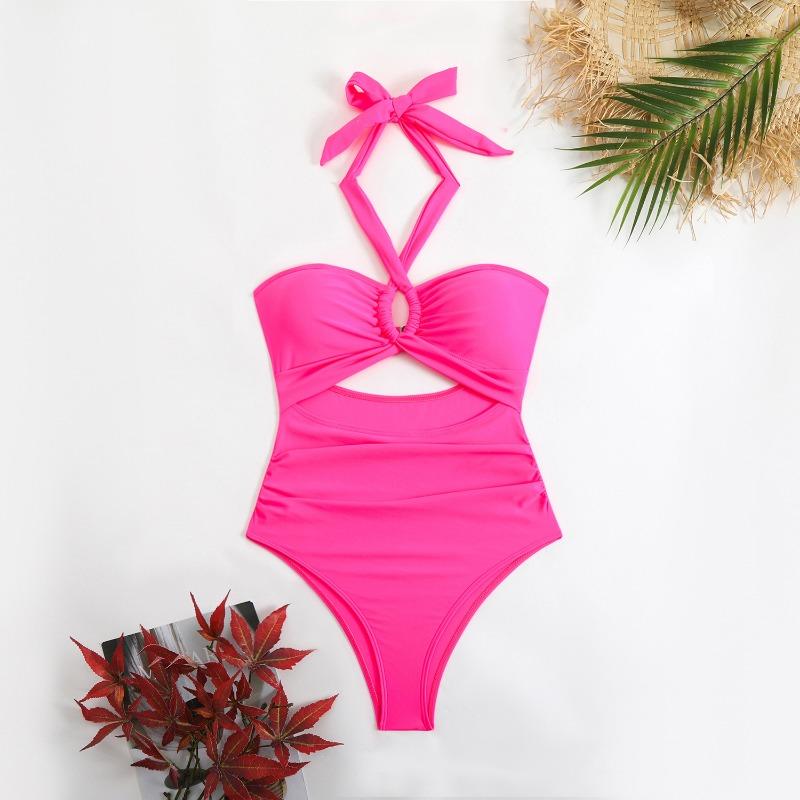New bikini solid color sexy high waist one-piece bikini swimsuit swimsuit women
