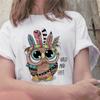 Camisetas de Verano con Estampado de Búho Retro Sueltas Blancas Cuello Redondo Manga Corta para Mujer