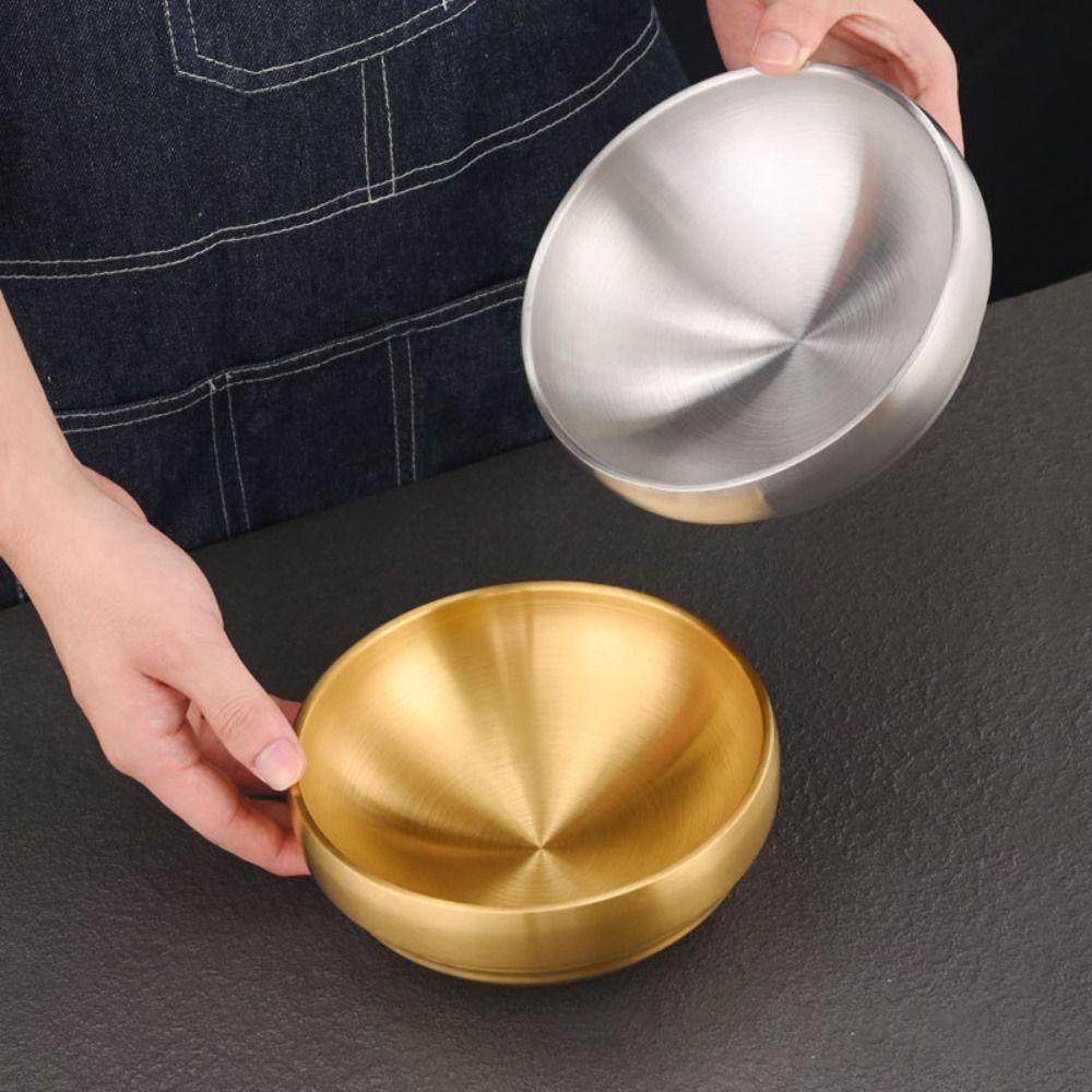 Anti-scald Korean Stainless Steel Bowl Double Layer Soup Bowls Cold Noodles Bowl  Restaurant
