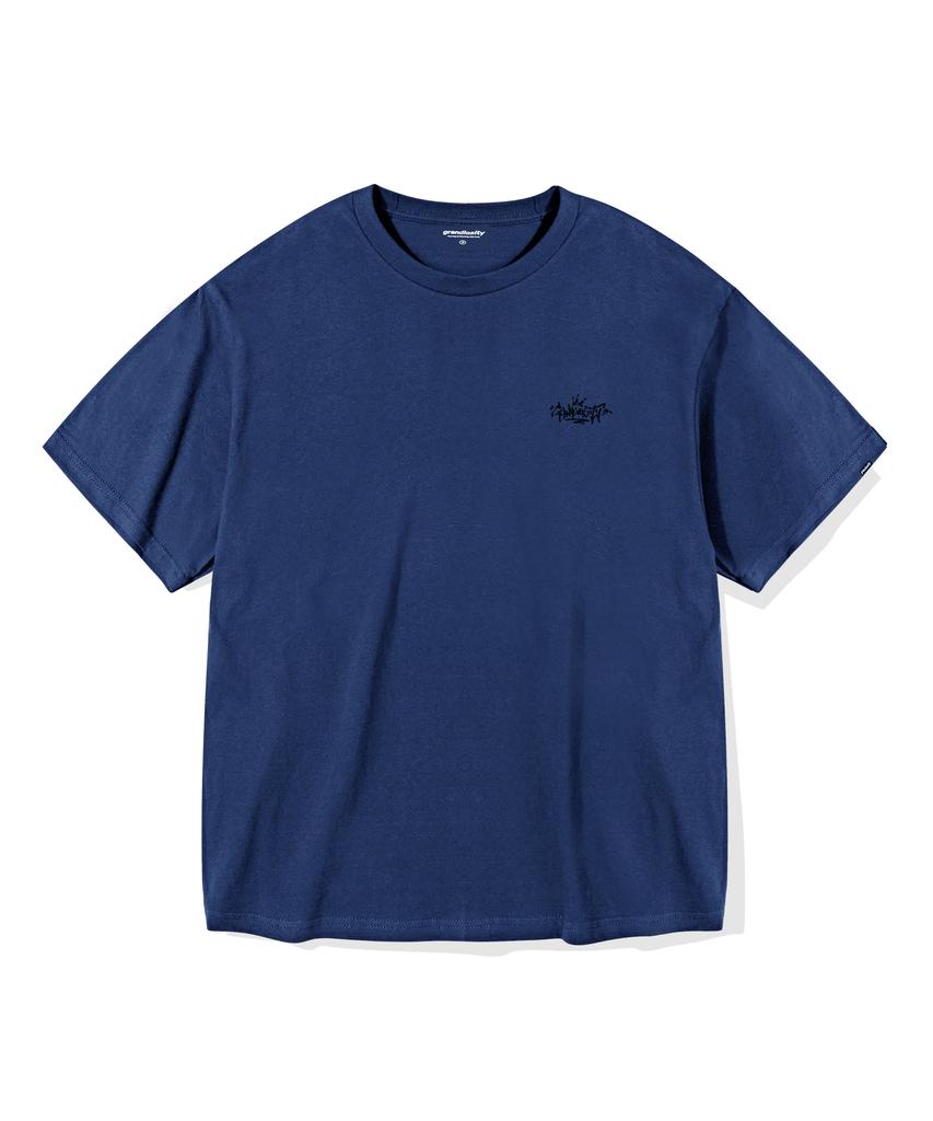 GRANDIOSITY Graffiti Logo Oversized Short Sleeve T-Shirt (Blue Navy)