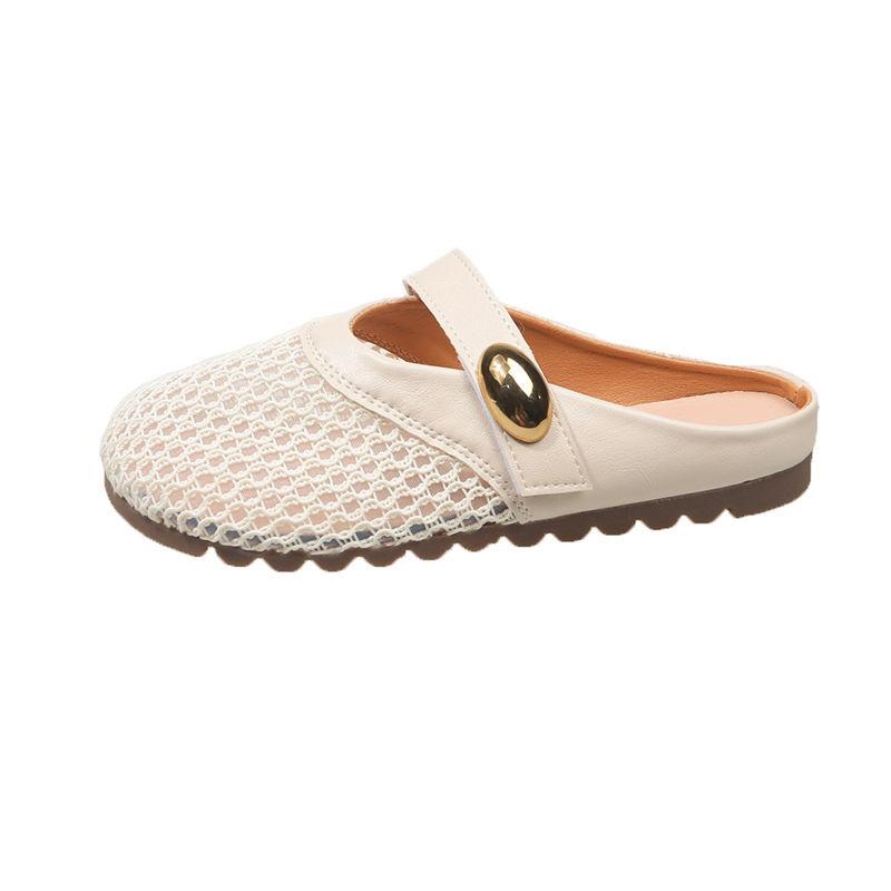 Flat-bottomed French bag head, half slippers, outer wear women's shoes, spring and summer 2025 new mesh breathable and comfortable soft-soled sandals