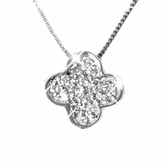 K18 Diamond Clover Pendant Necklace K18PG 0.14ct (Pink Gold)