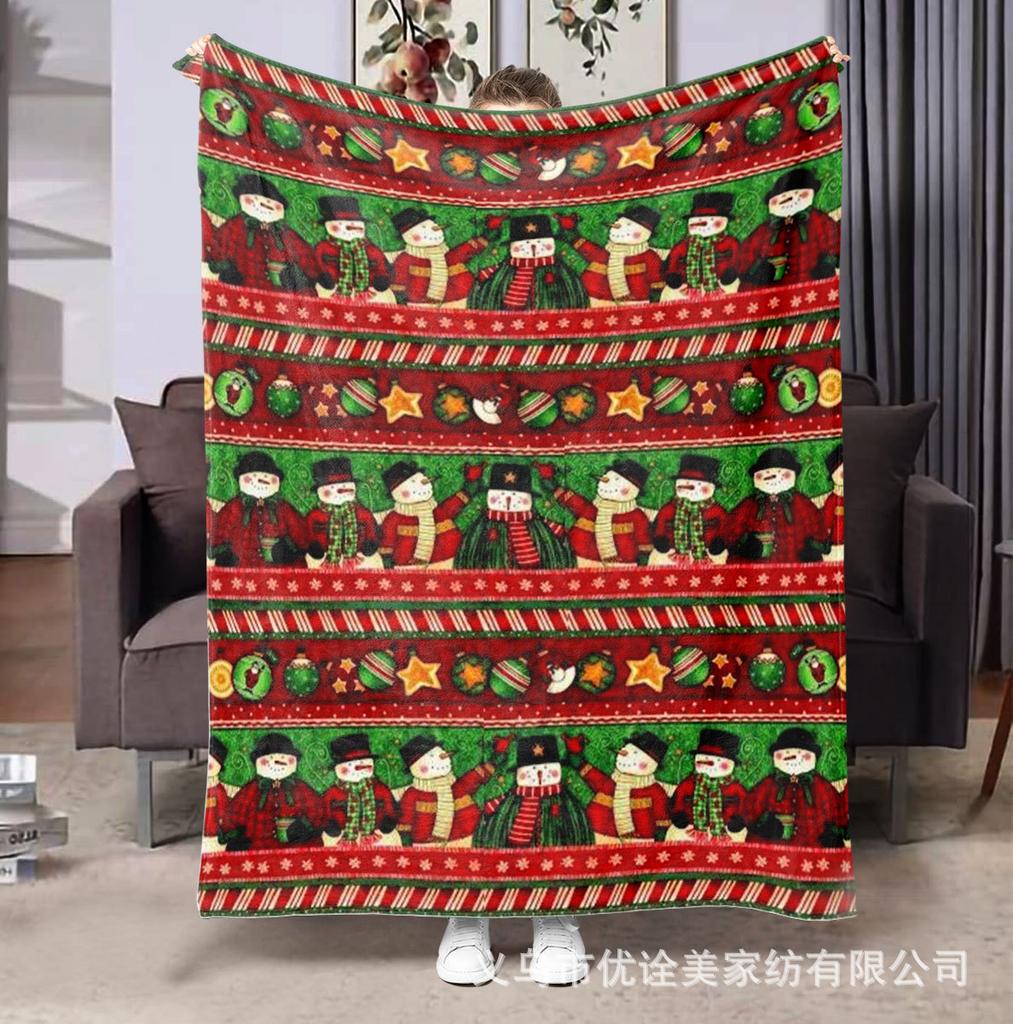 Christmas-themed checkered pattern Printed Blanket for Sofa Bed Travel Camping Living Room Office Conditioning Blanket