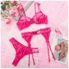 3 Pieces/Set Sexy Embroidery Bra Garter Lingerie Photography Thong Bowknot Underwear Kit Female Sleepwear