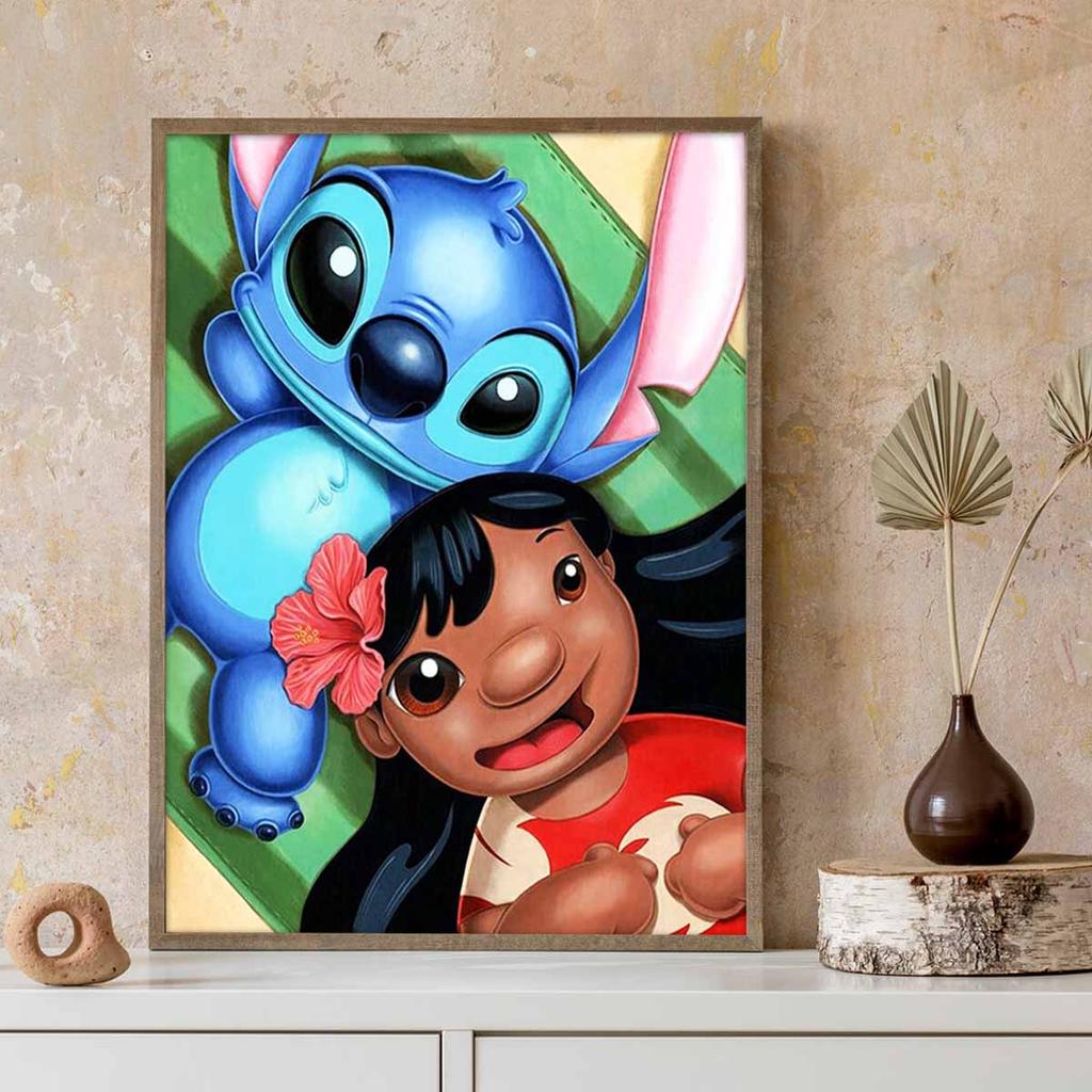 Pełne Round Diamond Painting Lilo & Stitch Sztuka Obraz z Dżetami Mozaika DIY 5D Haft Krzyżykowy Dekoracja Domu