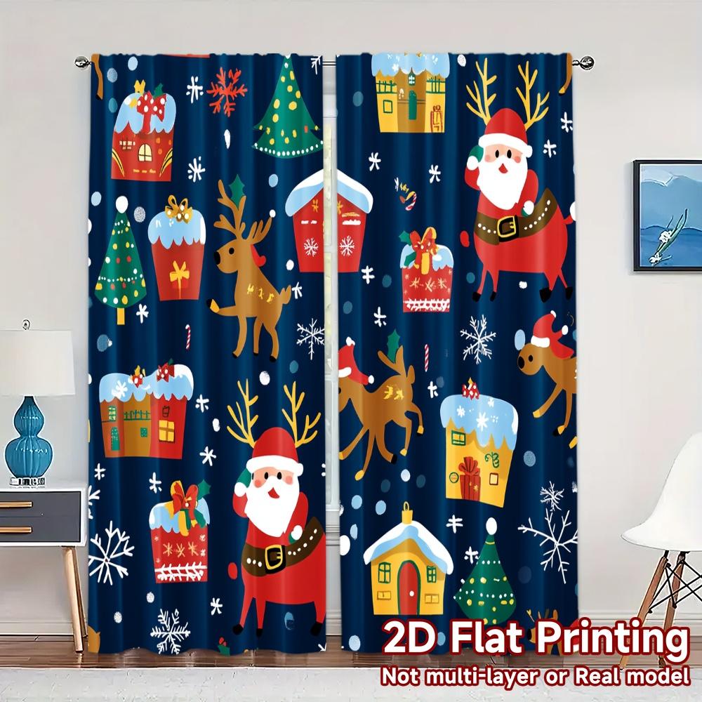 

2 шт., Шторы Милый Рождественский Санта Олень Сани (3) Популярные Креативные Тканевые Шторы Украшения для Дома Идеально для 52.50×116.00 CM 2pcs