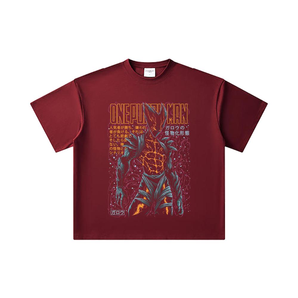 260 GSM Double Yarn 32 Count 100% Cotton One Punch Man V8 Garou Print Unisex Heavy Cotton T Shirt