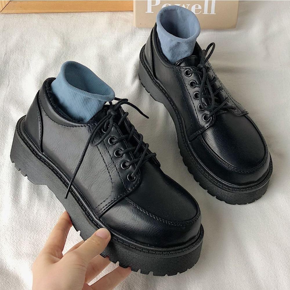 Loafers Women s Spring and Autumn Platform Lace-up High-heeled Single Shoes New Uniform Small Leather Shoes Women Pumps 35 чёрный 3490₽