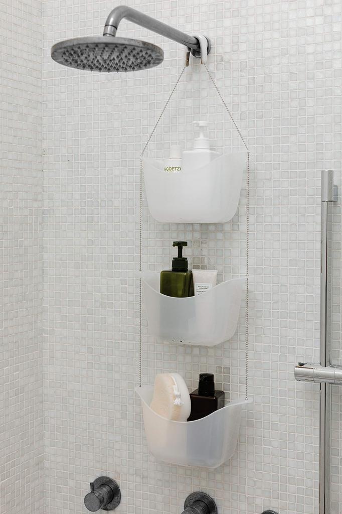 Umbra BASK SHOWER Hanging Shower No Drilling Bathroom 2022360670 CADDY, 3-Tier Rack, Required, Storage, Drainer, Clean, White/Nickel,