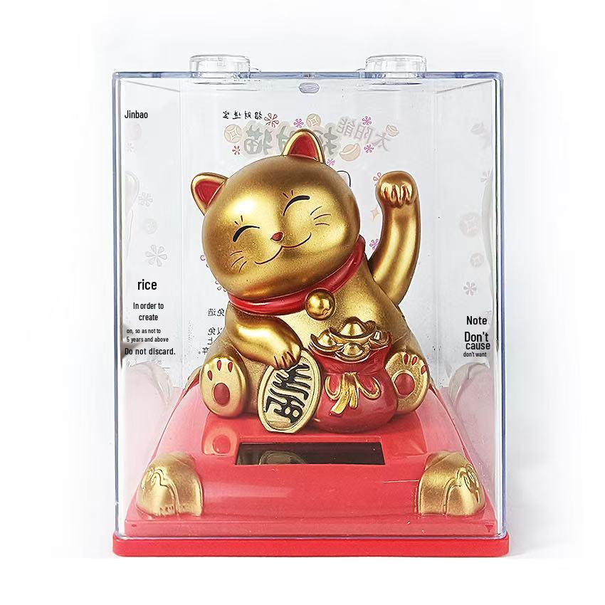 Y Solar Fortune Cat Waving Hand Ornament: Light-Powered Decor for Car, Living Room, or Office Desk