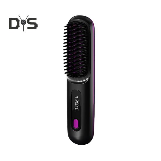 Portable Cordless Hair Straightener Brush Rechargeable Heated Hair Straightening Comb for Travel Mini Hair Styler Tool for Women