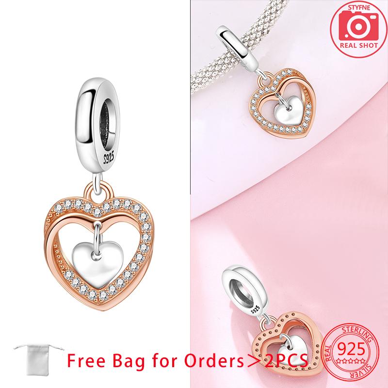 Rose Gold Love Heart Lock Pendant Charms Copper Beads Fit Original Bracelets Beads For Women Diy Jewelry Making Gift