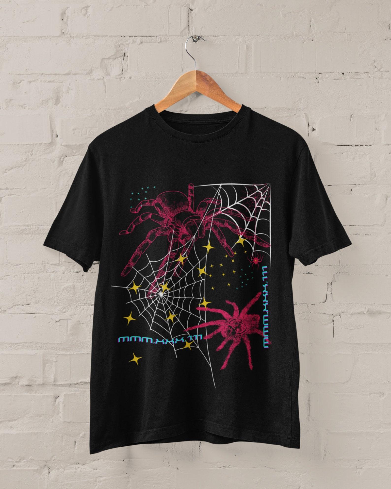 Spider Shirt, Streetwear Shirt, Unisex Cyberpunk Shirt, Goth Shirt, Jumping Spider, Y2k Shirt, Trendy T Shirt,Kawaii Shirt,Alt Clothing M