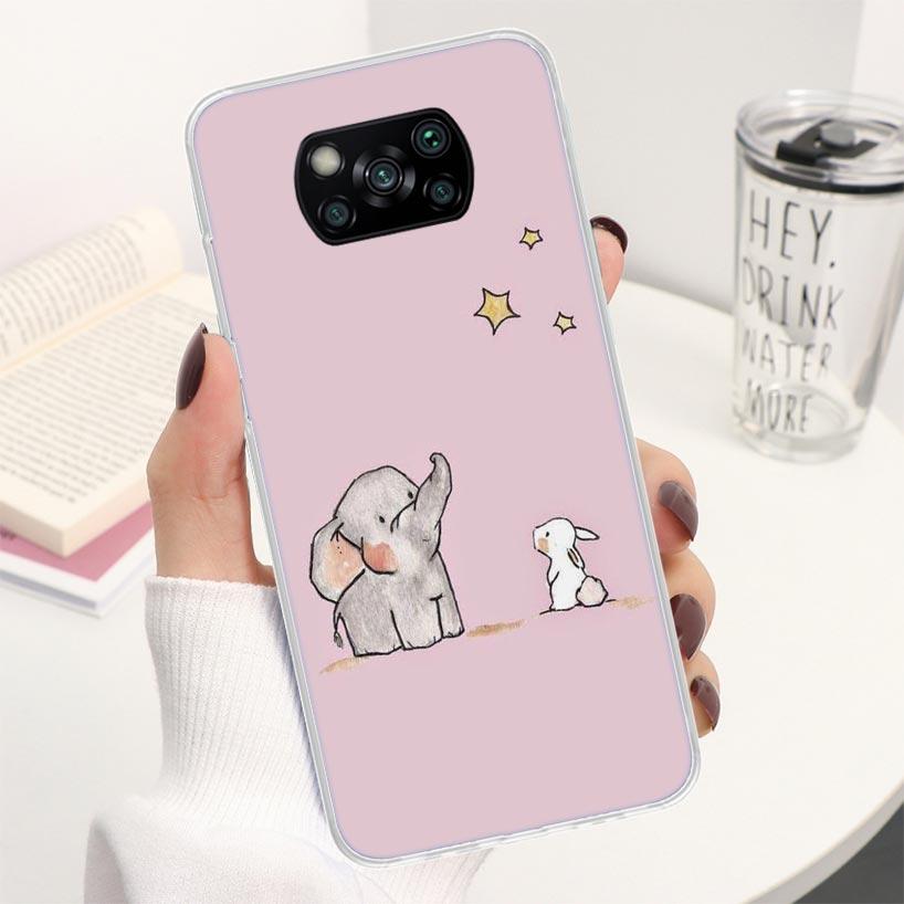 Cartoon Elephant Pink Phone Case For Xiaomi Poco X3 Nfc X5 X6 X7 Pro F7 Ultra F6 F5 F4 M6 M5S X4 GT M4 M3 F3 Soft Cover Shell Po
