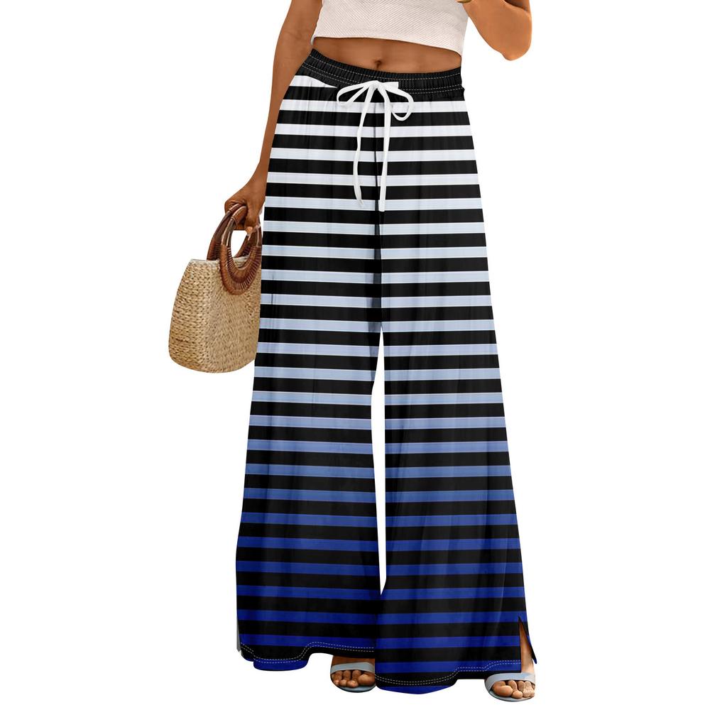 Women Summer Boho Palazzo Pants High Waist Wide Leg Floral Printing Casual Trousers With Pockets