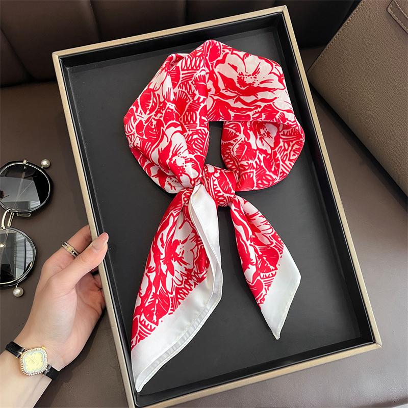 70*70cm Fashion Silk Satin Hair Scarf Women Handkerchief Printed Female Square Head Bandana Small Neck Muffler Hijab Lady Girl