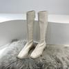 Rear zipper velvet boots New squareheaded knight boots White versatile high boots Women's thin boots