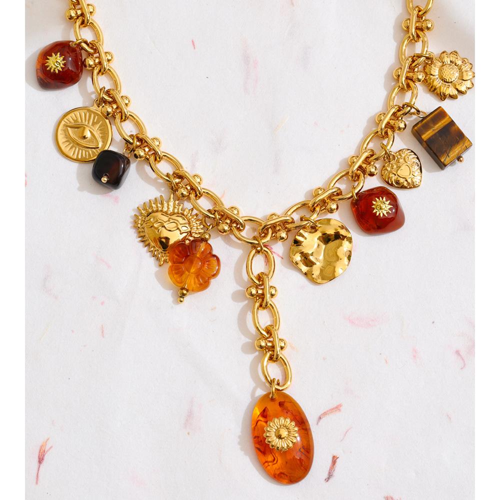 Eetit 2025 Resin Flower Heart Pendant Charms Pendant Necklace Stainless Steel Golden Chic Handmade Statement Jewelry Accessories