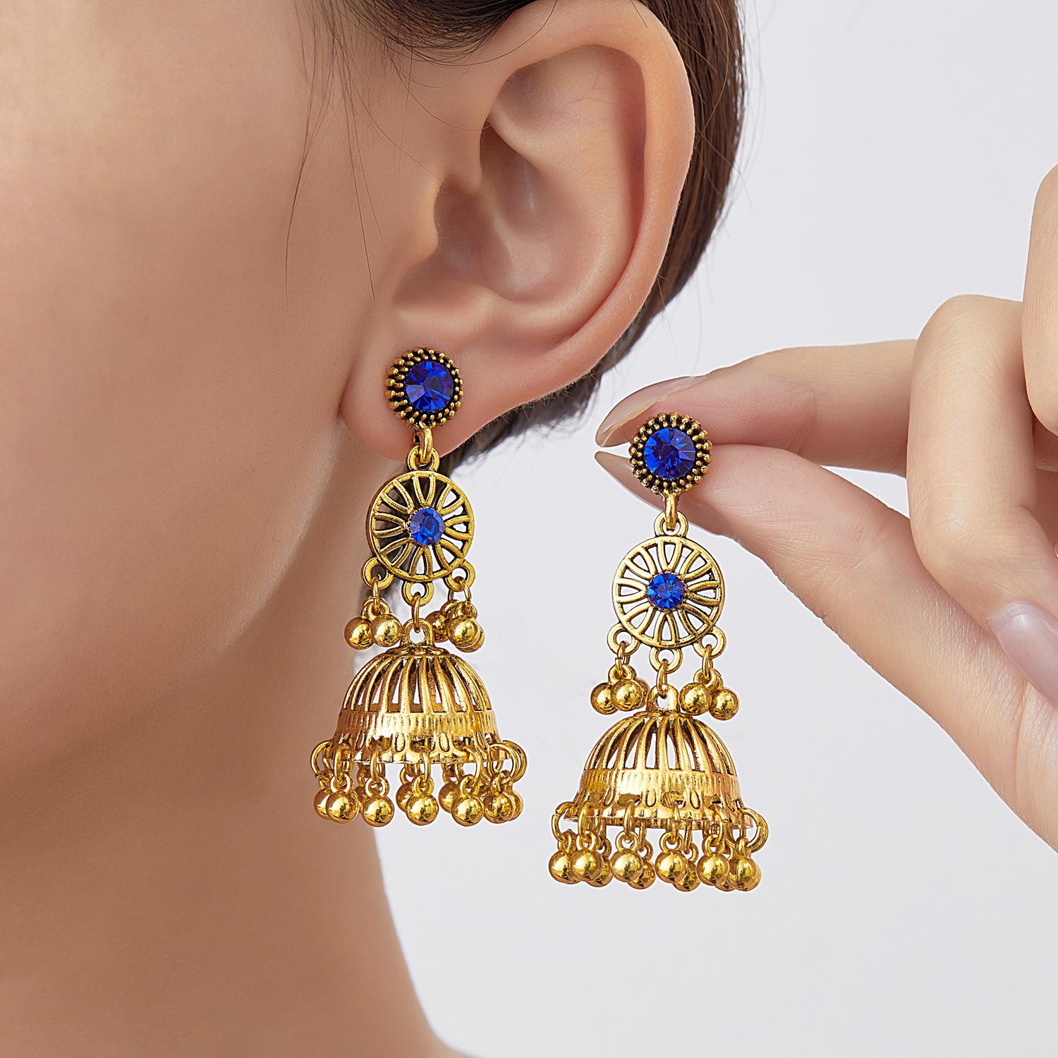 Bohemian Retro Jellyfish Tassel Earrings - High-End, Versatile, and Fashionable синий
