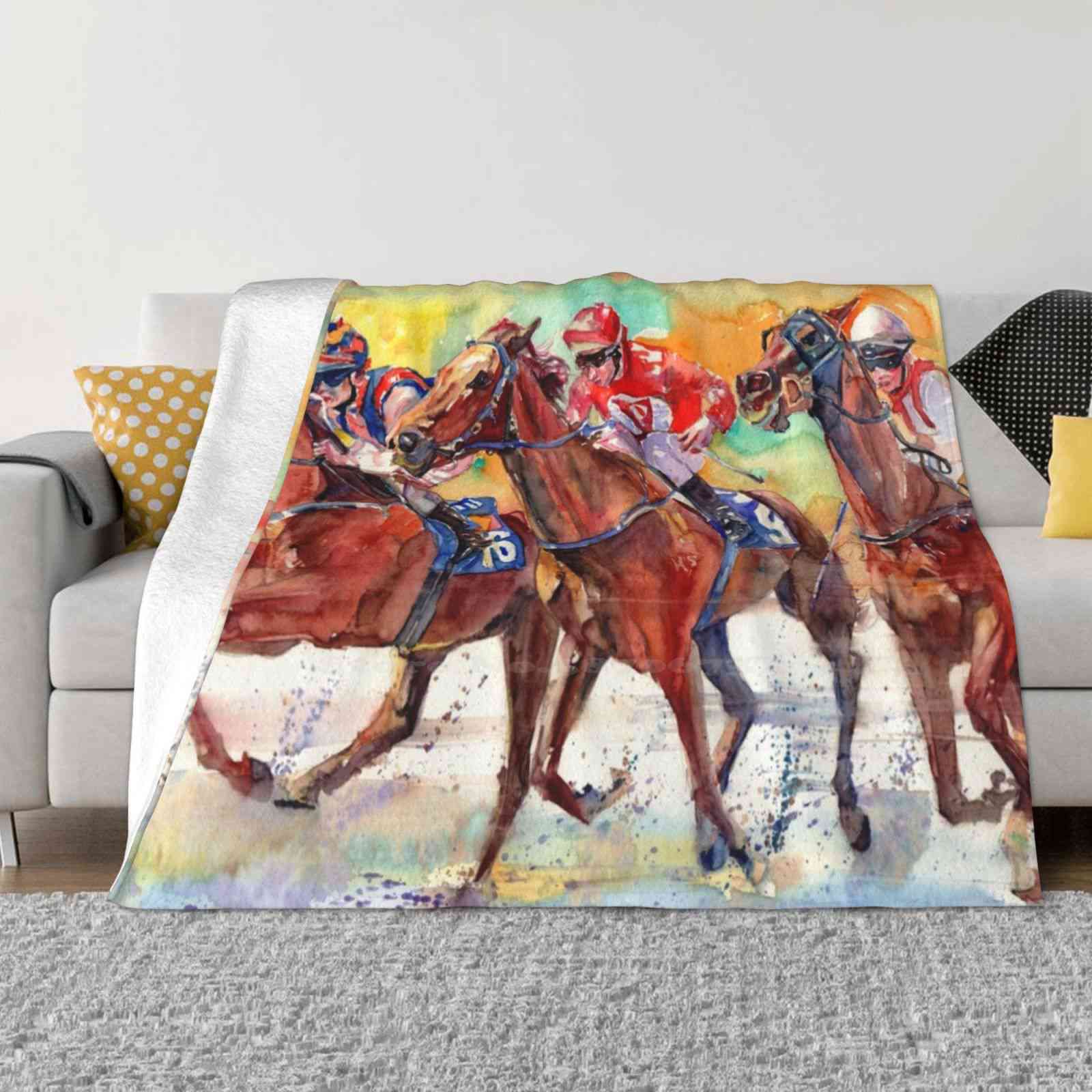 Чистокровные Скачки Креативный Дизайн Легкое Тонкое Мягкое Фланелевое Одеяло Лошади Лошадка Скачки Лошадей Тройная Корона Чистокровные Скачки 30x40in
