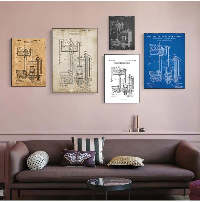 

Туалет Цистерна Патент Винтажный чертеж Плакат и печать Ванная комната Туалет Настенное искусство Холст Живопись Декор Туалет Вывеска Туалет Плакаты Без рамки