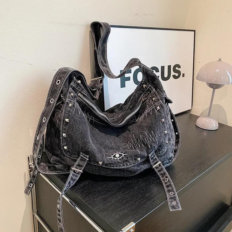 2024 Autumn Y2k Denimn Shoulder Bags Vintage Shoulder Crossbody Bags For Women Large Capacity Female Tote Bags
