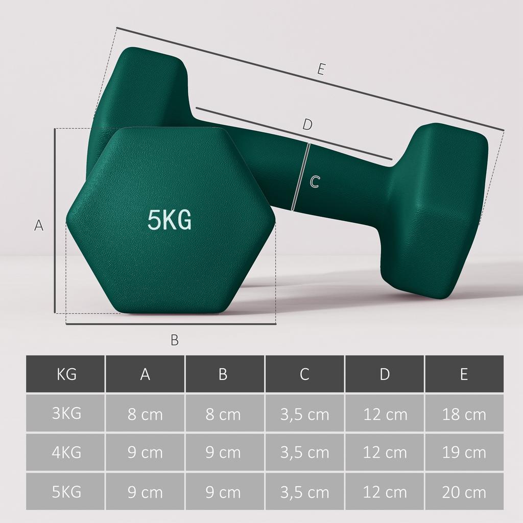 Dumbbell Set with Storage Rack, Set of 6 Dumbbells for Fitness Training, 2 X 3kg, 2 X 4kg, 2 X 5kg
