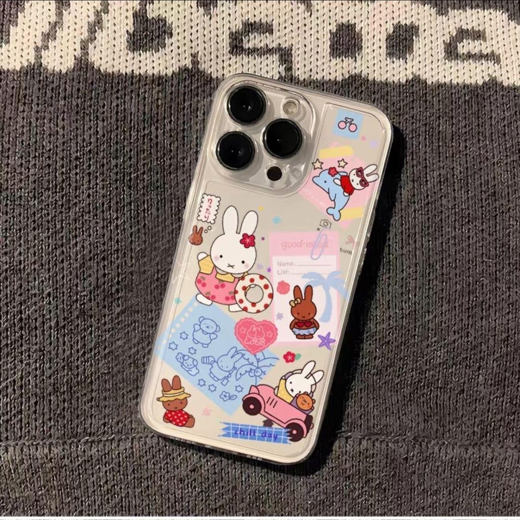 Miffy Black Skin Rabbit Cartoon Case for Apple iPhone 13 Pro, 14, 15, 16, 17 Pro Max XS - Transparent and Cute