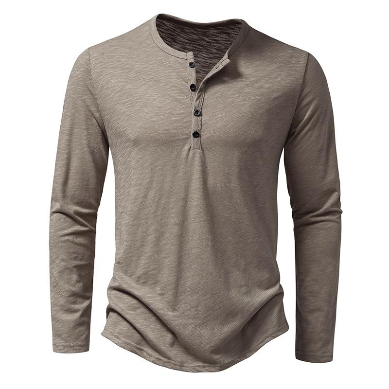 Men's Bamboo Cotton Henley Long-Sleeve T-Shirt - Spring Fashion Casual Top