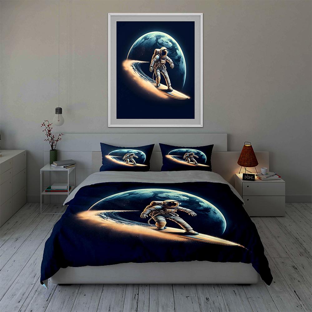 Astronaut Surfing Space. Bedding Duvet Cover Sets Duvet Covers Pillowcases Gifts (1 * Duvet Cover 2 * Pillowcases, Without Duvet Insert)