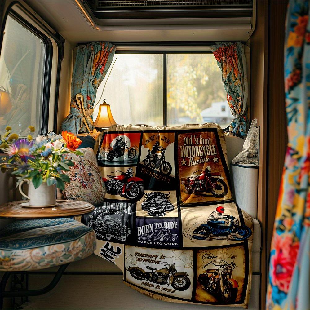 Motorcycle Riders Racing Scenes Vintage Bikes Blanketcustomize Your Name Lightweight Comfortable And Stylish Blanket For Travel Bed Home Chair Office
