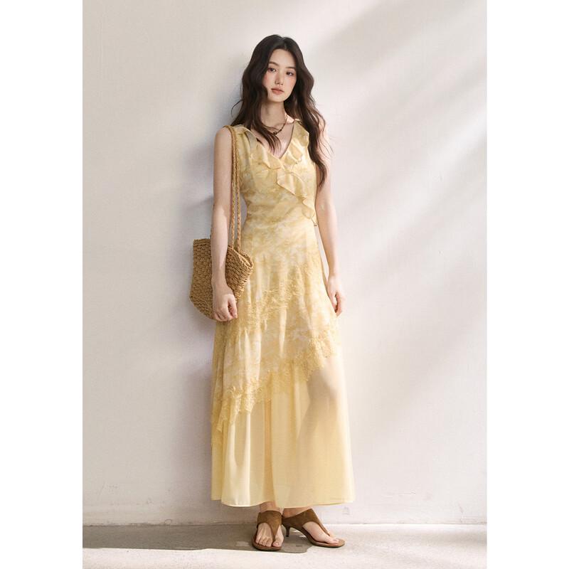 Mishow Tie-Dye Ruches V-hals Kant Resort Maxi Jurk