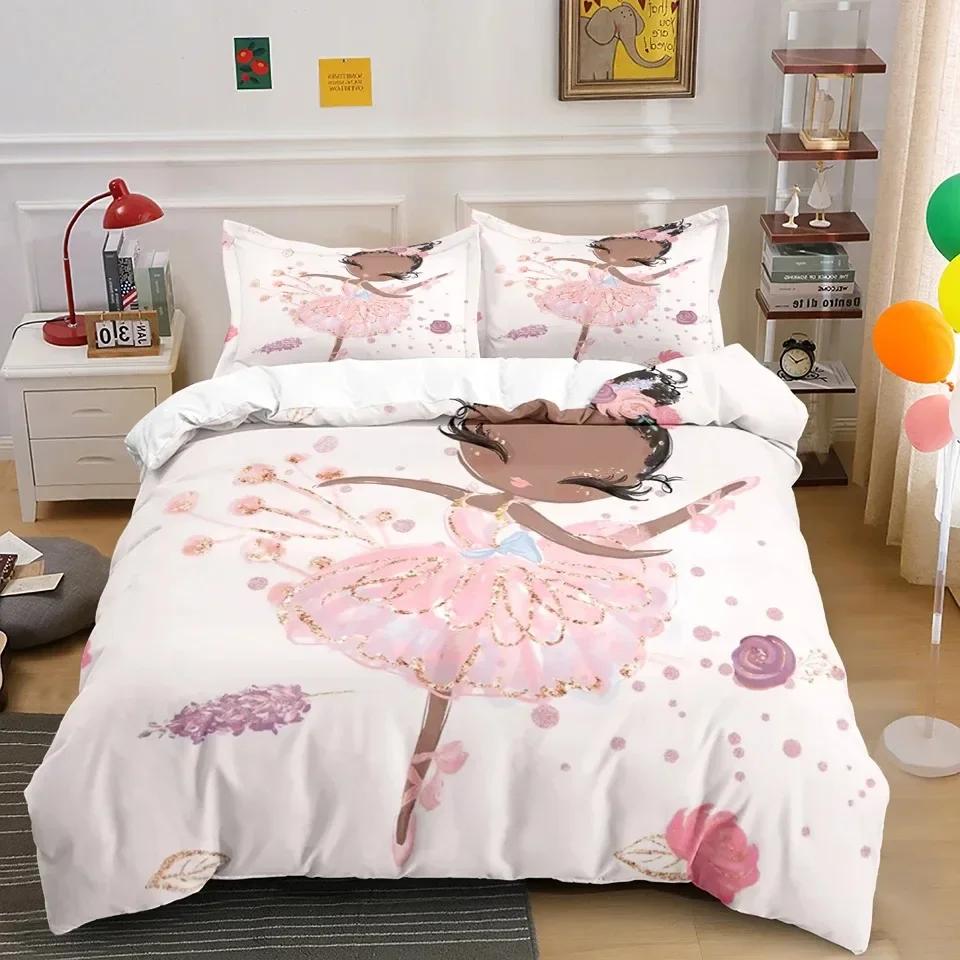 Ballet Dancer Girl Cartoon Dancing Comfortable Duvet Quilt Cover Pillowcase Bedding Set Children Bedroom Decoration Home Textile